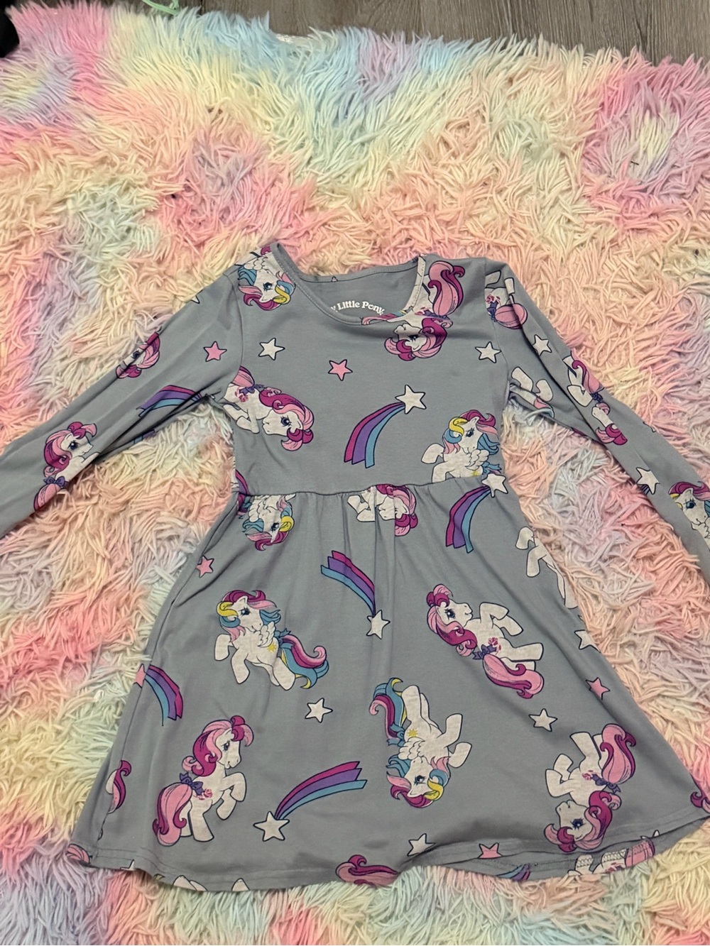 My Little Pony Gray Long Sleeve Unicorn Dress with Pink & Blue Accents